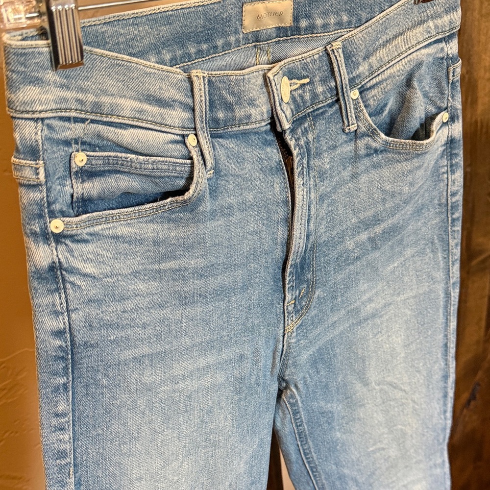 MOTHER Light Blue Cropped Straight Ankle Jeans - Picture 3 of 9